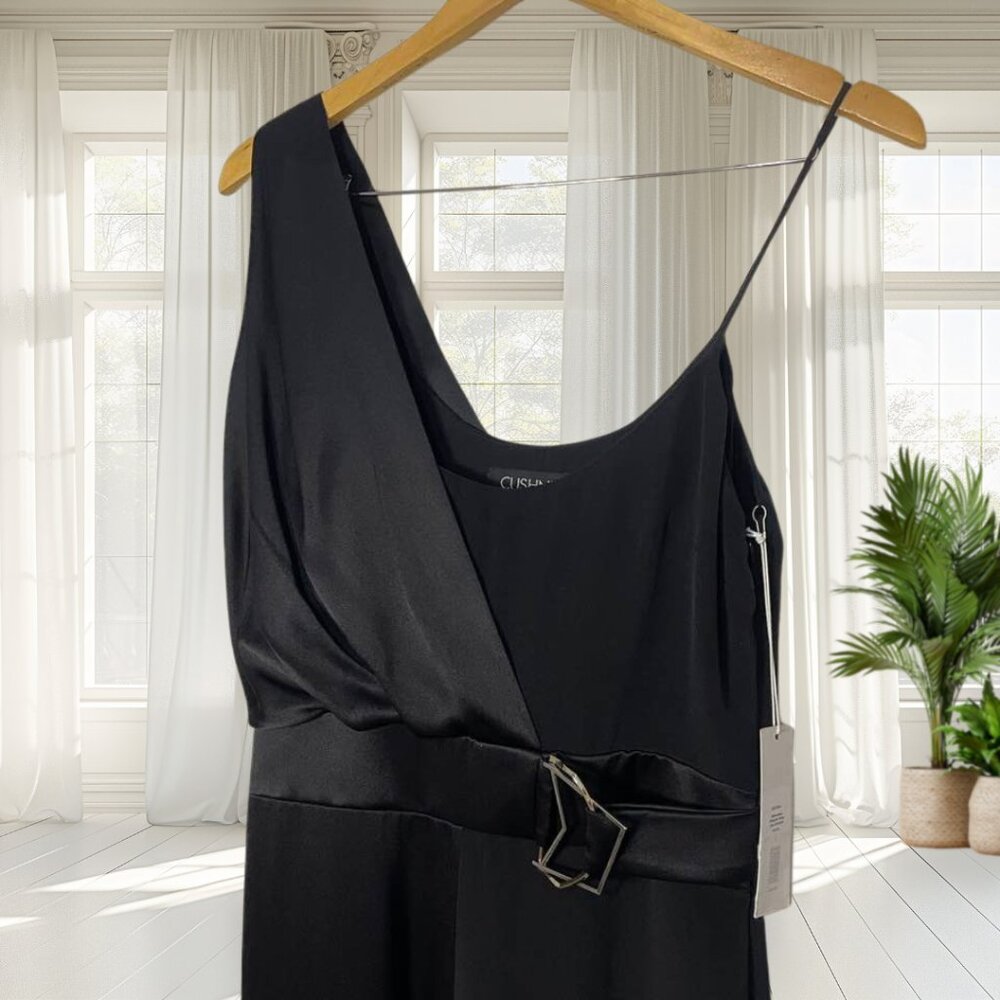 NWT Cushnie Black Asymmetrical Sleeveless Spaghetti Strap Wide Leg Jumpsuit 4 - Picture 5 of 14
